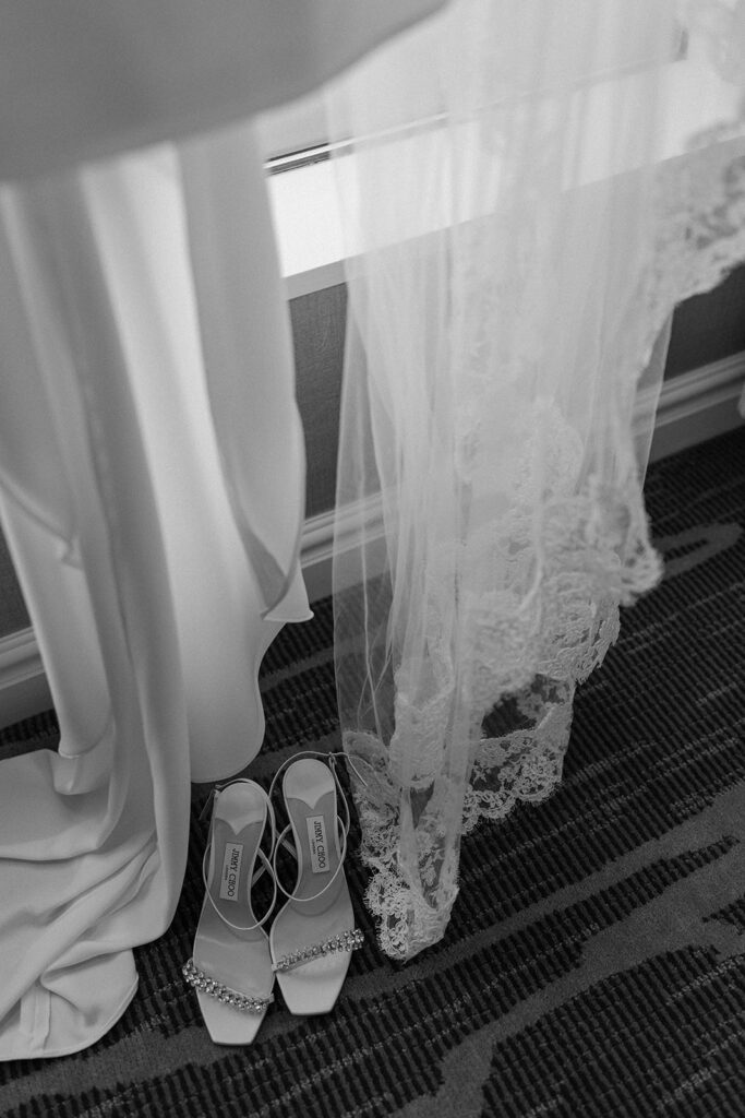 wedding details shoes and dress