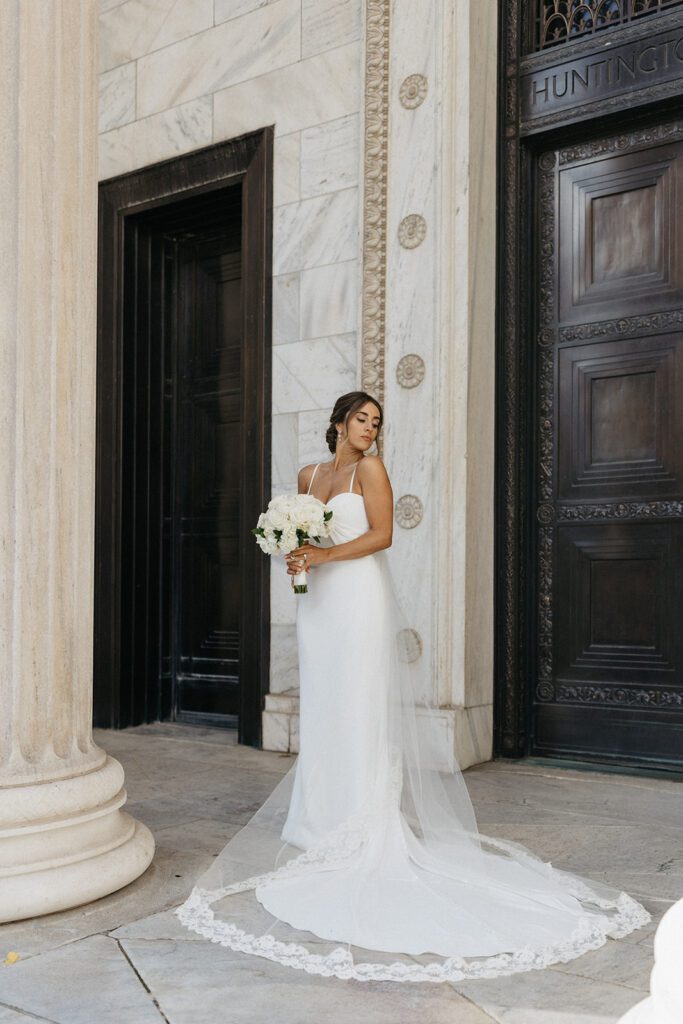 bridal portraits with bouquet downtown cleveland oh