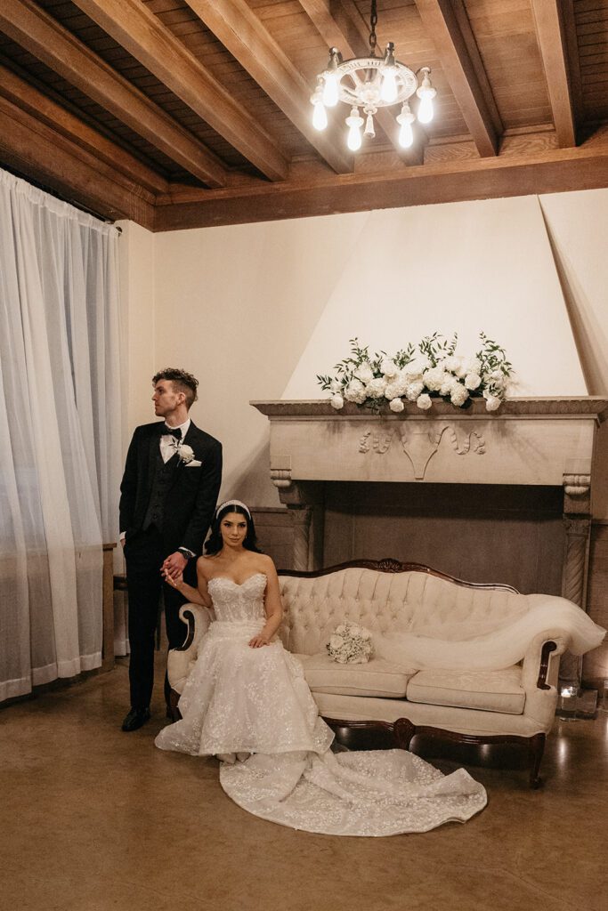 indoor bridals with bride and groom