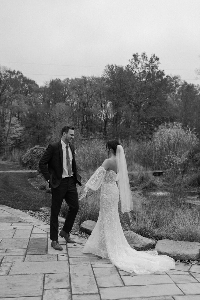 first look with bride and groom Cleveland wedding photographer