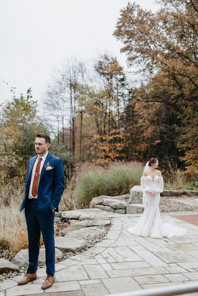 first look with bride and groom Cleveland wedding photographer