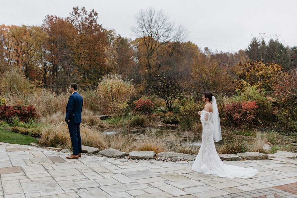 first look with bride and groom Cleveland wedding photographer