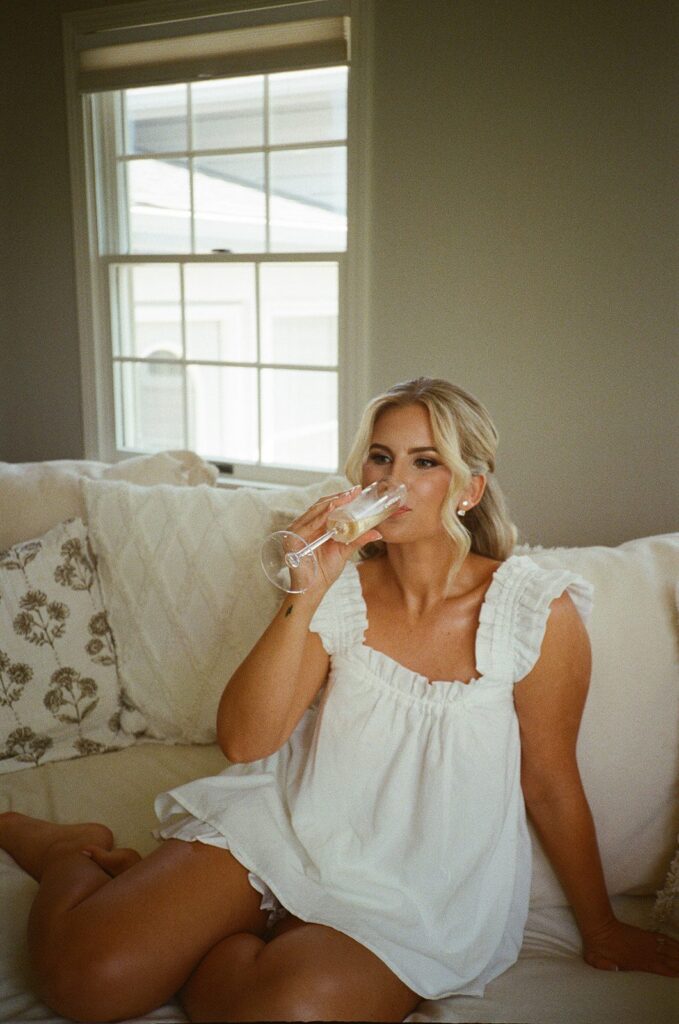 bride getting ready on film
