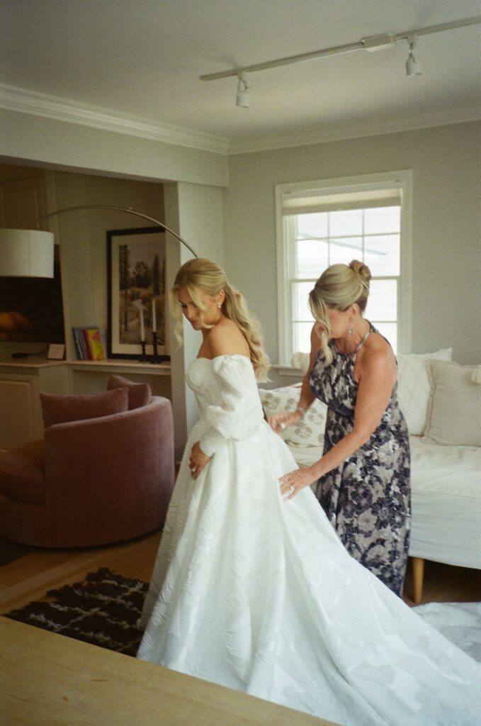 bride getting ready on film