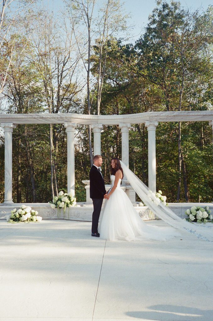 bride and groom film wedding photos
