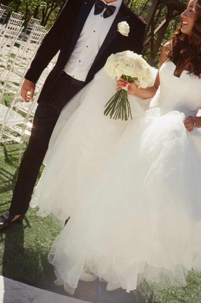 bride and groom film wedding photos