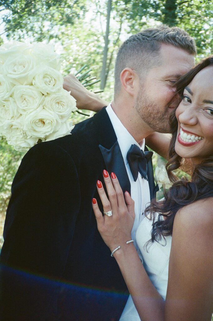 bride and groom film wedding photos