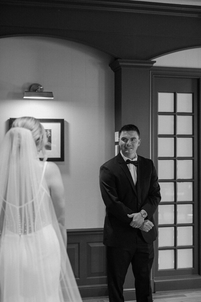 bride and groom first look