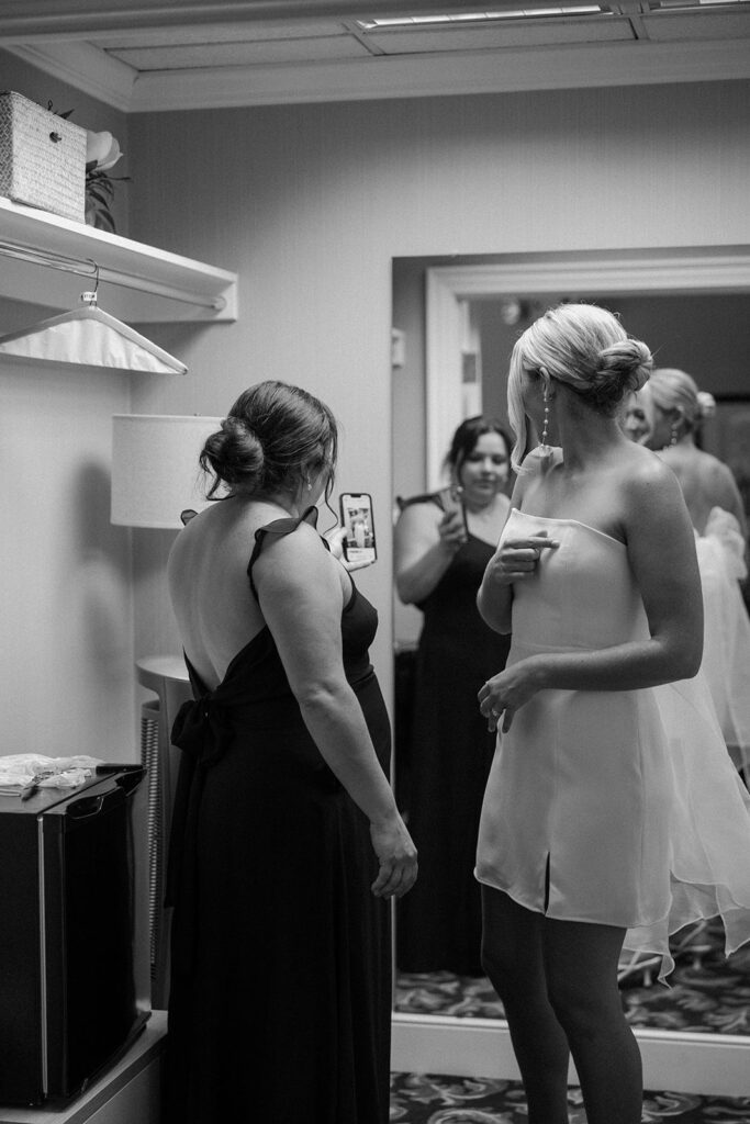 bride changing into reception dress